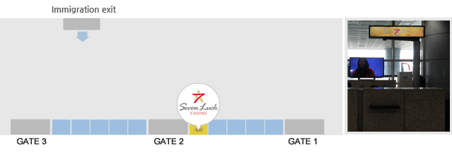 김해공항 입국장 출구 앞  2번  GATE좌측에  SevenLuck Casino 안내데스크가  위치하고 있습니다.