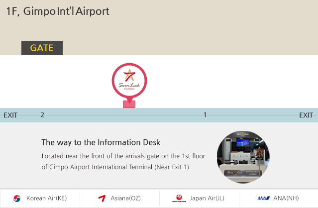 Located  in front of Gate 1st Floor, Gimpo Int’l Airport.  (Near Exit 1)