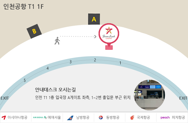 인천공항 제 1터미널 인천 T1 1층 입국장 D게이트, 8~9번 출입문 부근 위치