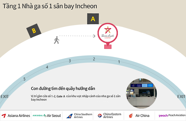 인천공항 제 1터미널 인천 T1 1층 입국장 D게이트, 8~9번 출입문 부근 위치